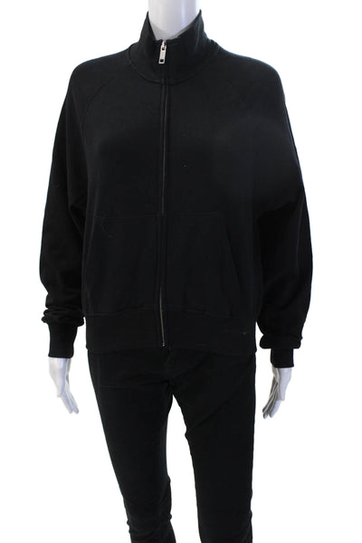 Zara Womens Full-zip Sweatshirt Black High Neck Cotton Long Sleeve Size M