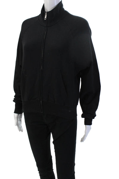 Zara Womens Full-zip Sweatshirt Black High Neck Cotton Long Sleeve Size M