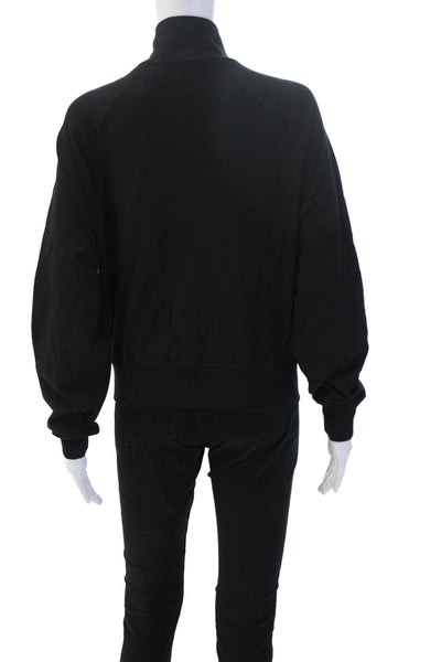 Zara Womens Full-zip Sweatshirt Black High Neck Cotton Long Sleeve Size M
