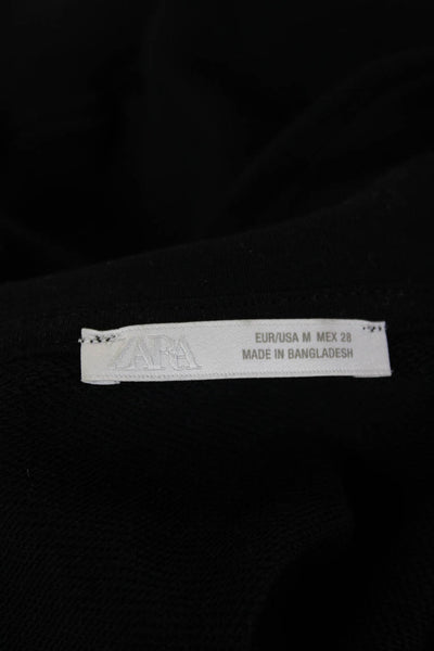Zara Womens Full-zip Sweatshirt Black High Neck Cotton Long Sleeve Size M