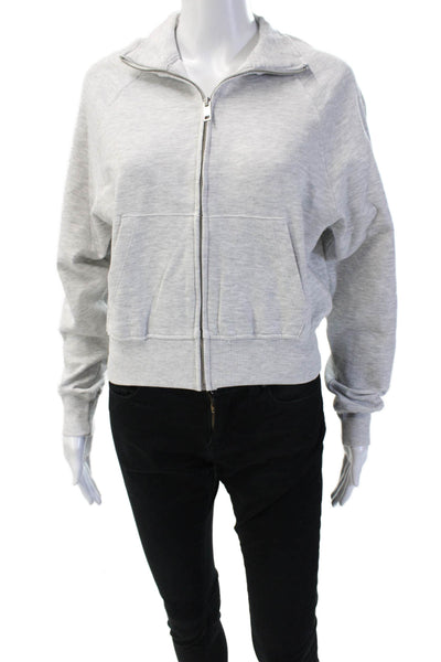 Zara Women Full-zip Sweatshirts Gray High Neck Zip Cotton Size M