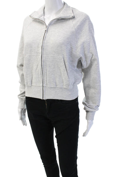Zara Women Full-zip Sweatshirts Gray High Neck Zip Cotton Size M