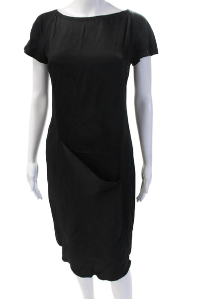 6267 Womens Sheath Shift Dress Black Short Sleeve Zip Size 42