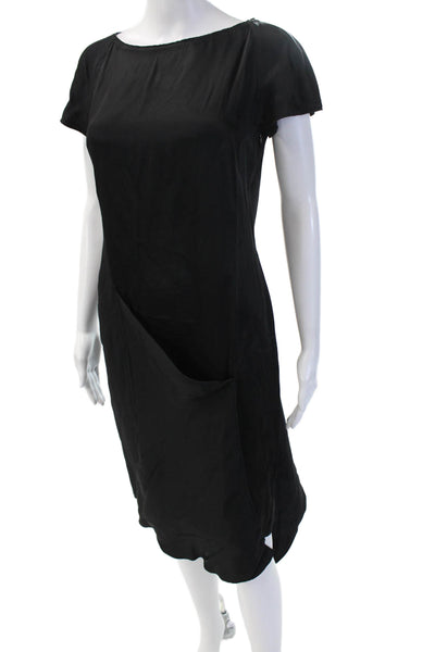 6267 Womens Sheath Shift Dress Black Short Sleeve Zip Size 42