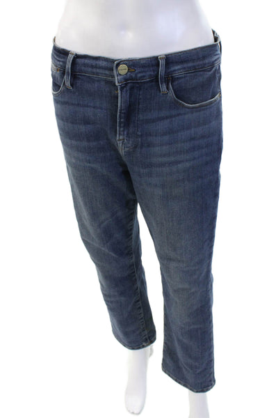 Frame Unisex Cropped Straight Jeans Dark Blue Mid Rise Button Size 29