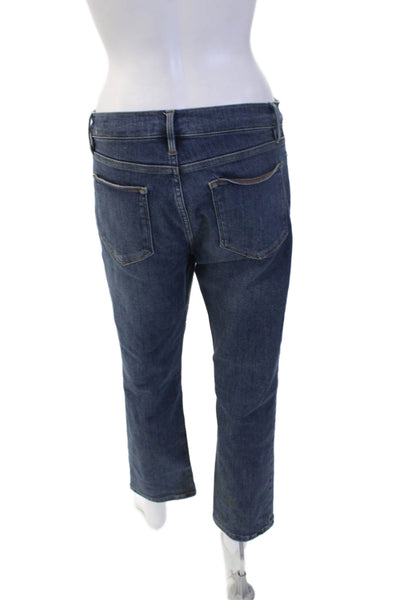 Frame Unisex Cropped Straight Jeans Dark Blue Mid Rise Button Size 29