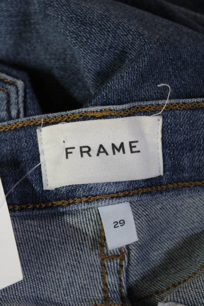 Frame Unisex Cropped Straight Jeans Dark Blue Mid Rise Button Size 29