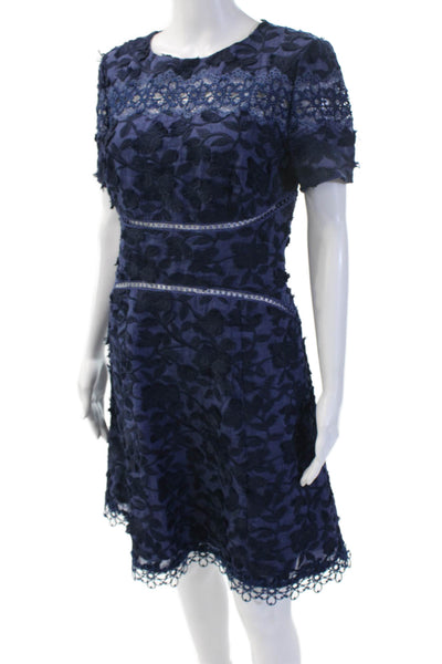 Elie Tahari Womens A-Line Fit and Flare Dark Blue Short Sleeve Dress Zip Size 6