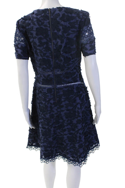 Elie Tahari Womens A-Line Fit and Flare Dark Blue Short Sleeve Dress Zip Size 6