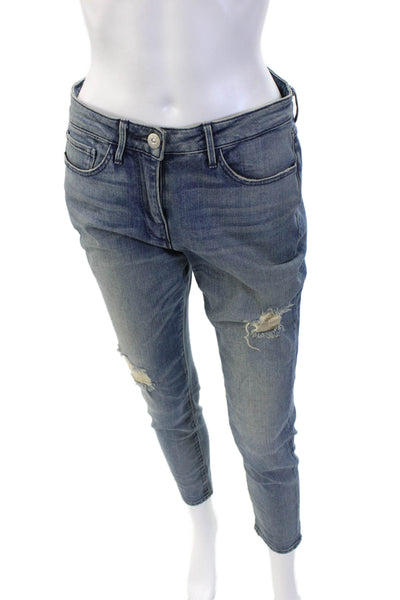3x1 Womens Cropped Boyfriend Jeans Blue Mid Rise Size 27