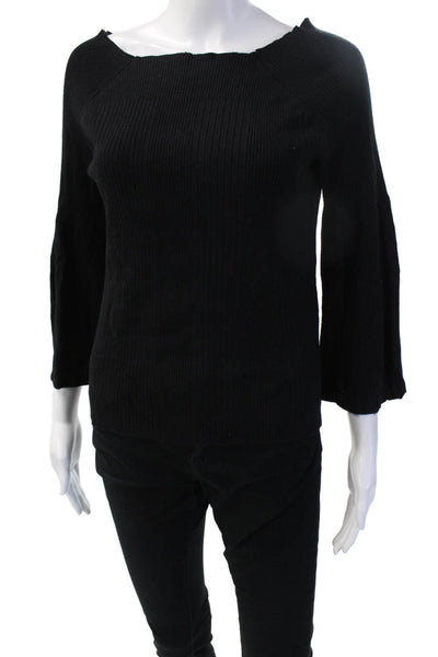 525 America Women Basic Black 3/4 Sleeve Top Rayon Nylon Size M