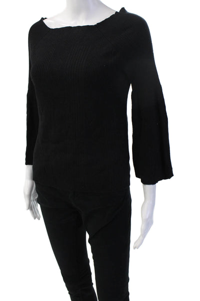 525 America Women Basic Black 3/4 Sleeve Top Rayon Nylon Size M