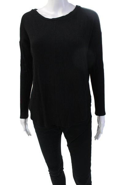 Velvet Womens Basic Black Cotton Long Sleeve Round Neck Top Size S