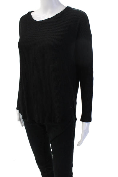 Velvet Womens Basic Black Cotton Long Sleeve Round Neck Top Size S