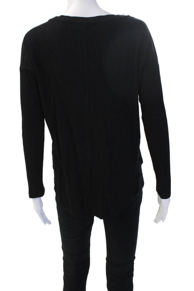 Velvet Womens Basic Black Cotton Long Sleeve Round Neck Top Size S