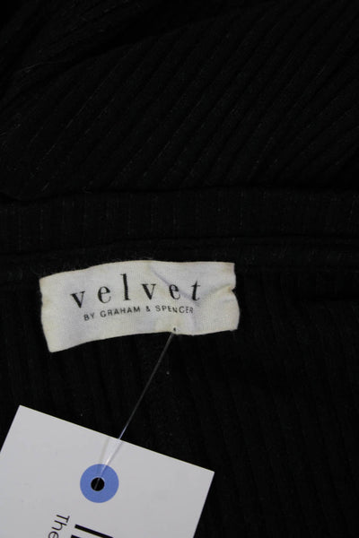 Velvet Womens Basic Black Cotton Long Sleeve Round Neck Top Size S