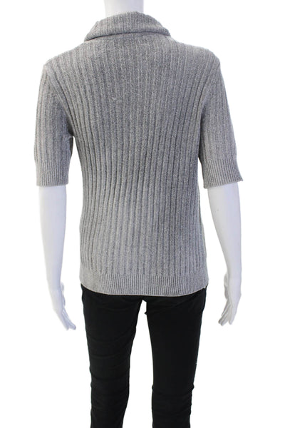 Elie Tahari Womens Gray Striped Turtleneck Pullover Sweater Short Sleeve Size S
