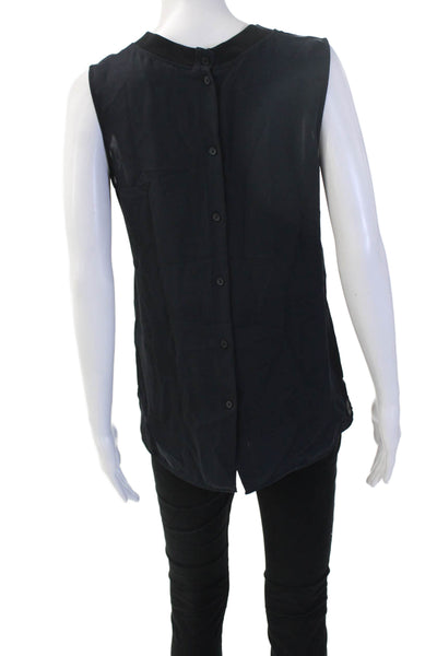 Theory Womens Black Mock Neck Button Up Tank Basic Size S