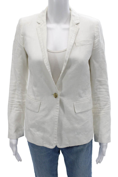 J Crew Womens White Linen Cotton Blazer Collared Long Sleeve Size 0