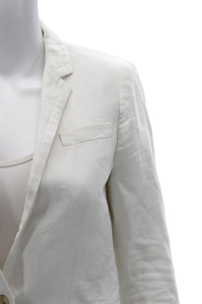 J Crew Womens White Linen Cotton Blazer Collared Long Sleeve Size 0