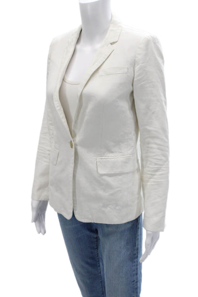 J Crew Womens White Linen Cotton Blazer Collared Long Sleeve Size 0