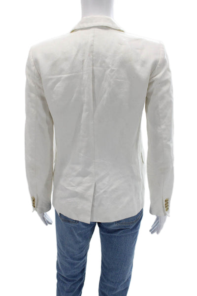 J Crew Womens White Linen Cotton Blazer Collared Long Sleeve Size 0