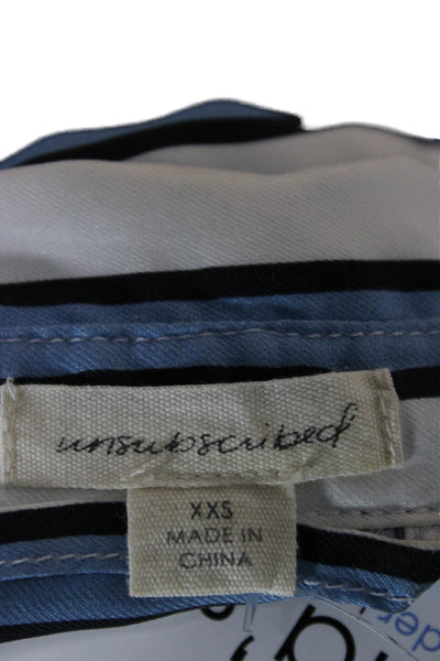 Unsubscribed Women Shirt Dress Blue Striped Silk Collared Short Midi Size 2XS