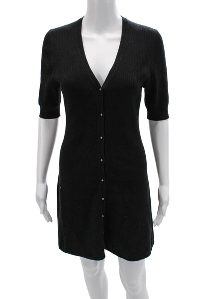 Ba&Sh Women Sweater Dress Black V-Neck Short Sleeve Button Size 4