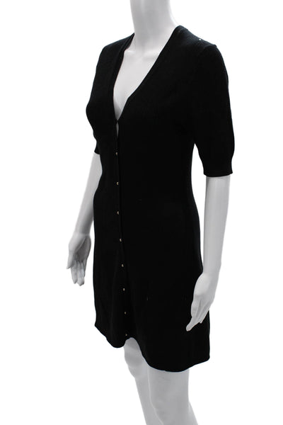 Ba&Sh Women Sweater Dress Black V-Neck Short Sleeve Button Size 4