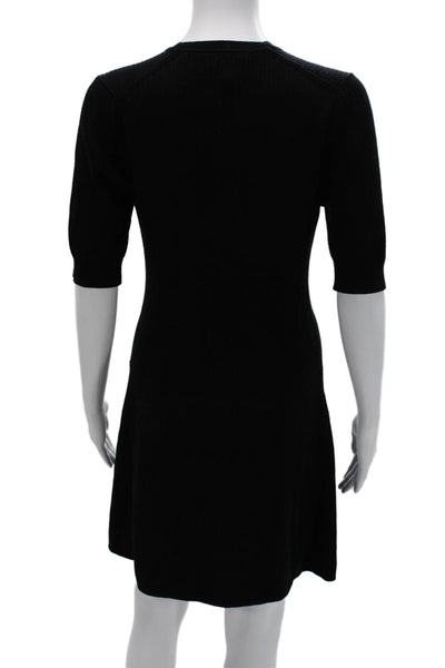 Ba&Sh Women Sweater Dress Black V-Neck Short Sleeve Button Size 4