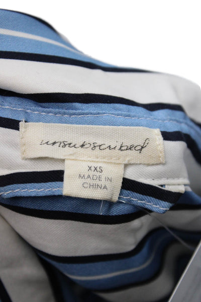 Unsubscribed Women Shirt Dress Blue Striped Silk Collared Short Midi Size 2XS