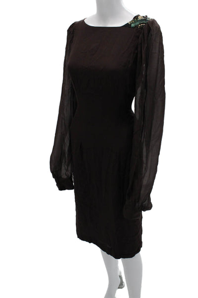 Dries Van Noten Womens Sheath Dress Black Silk Long Sleeve Knee Length Size 44