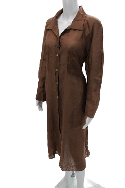 Zara Womens Shirt Dress Brown Collared Long Sleeve Knee Length Boho Size 2XL