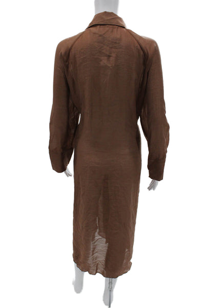 Zara Womens Shirt Dress Brown Collared Long Sleeve Knee Length Boho Size 2XL