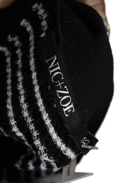 Nic + Zoe Womens Pullover Sweater Black Striped V Neck Long Sleeve Size XS