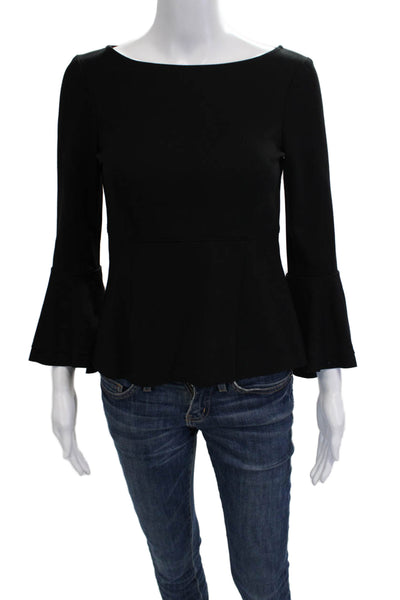 Three Dots Womens Black Long Sleeve Round Neck Blouse Size XS