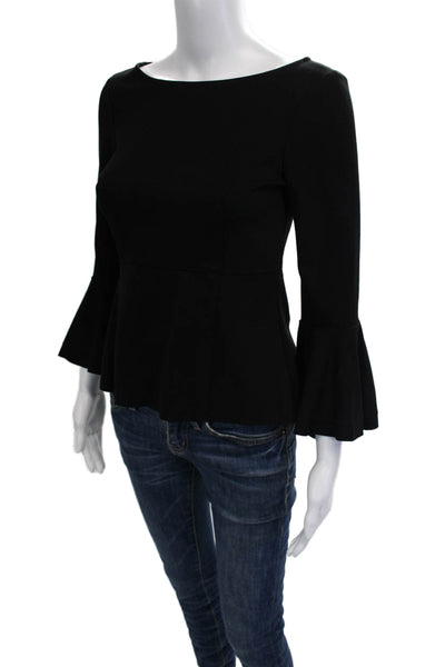 Three Dots Womens Black Long Sleeve Round Neck Blouse Size XS