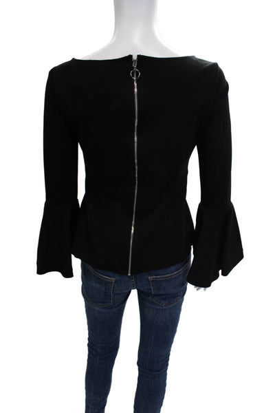 Three Dots Womens Black Long Sleeve Round Neck Blouse Size XS