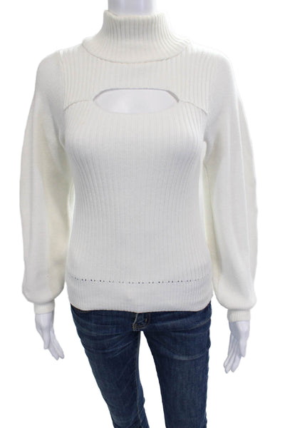 Elan Women Pullover Turtleneck Sweater White Long Sleeve Classic Size S