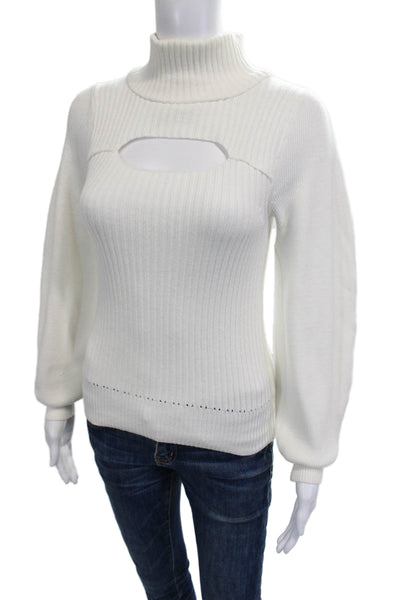 Elan Women Pullover Turtleneck Sweater White Long Sleeve Classic Size S