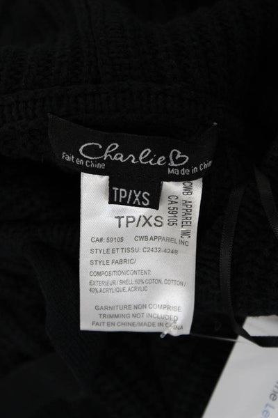 Charlie Women Pullover Hoodie Black Drawstring Long Sleeve Cotton Blend Size XS
