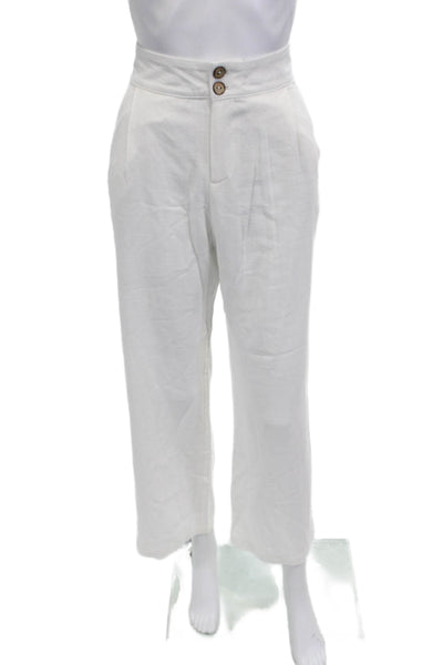 Miou Muse Women Cropped Dress Pants White Button 70% Cotton Linen Size M