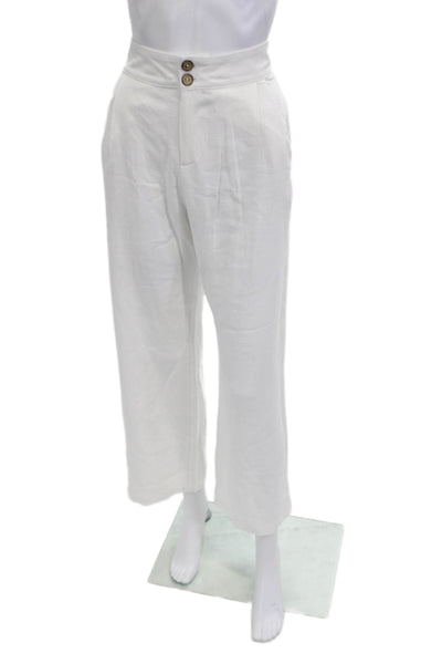 Miou Muse Women Cropped Dress Pants White Button 70% Cotton Linen Size M