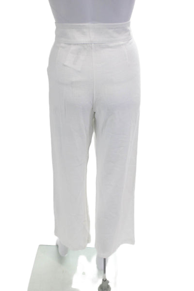 Miou Muse Women Cropped Dress Pants White Button 70% Cotton Linen Size M