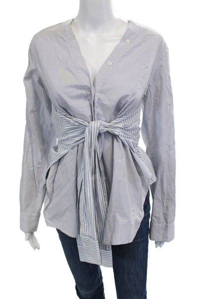 T Alexander Wang Women Striped Cotton V-Neck Button Up Blouse Size 6