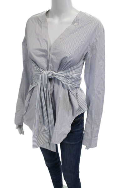 T Alexander Wang Women Striped Cotton V-Neck Button Up Blouse Size 6