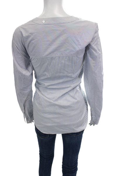 T Alexander Wang Women Striped Cotton V-Neck Button Up Blouse Size 6
