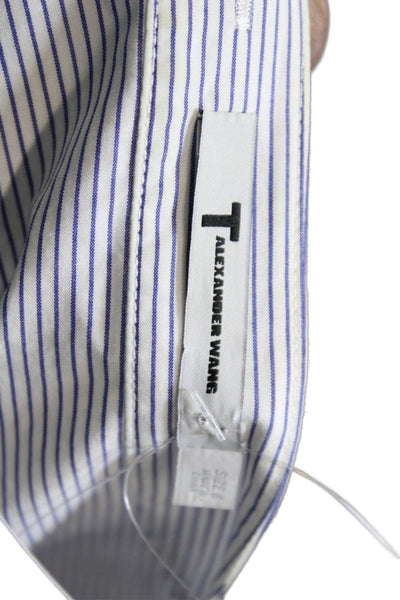 T Alexander Wang Women Striped Cotton V-Neck Button Up Blouse Size 6
