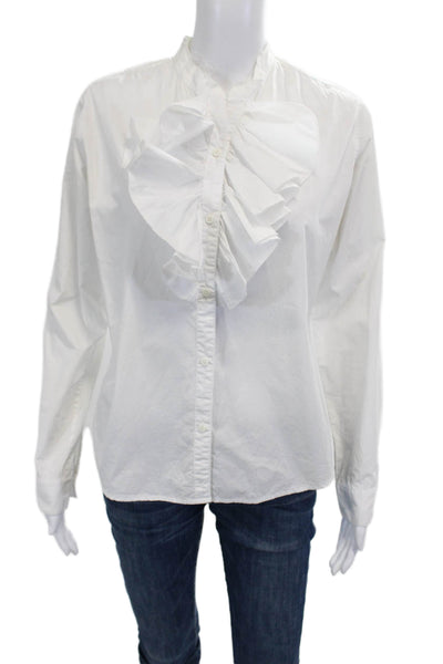 NSF Womens White High Neck Long Sleeve Button Up Cotton Blouse Size M