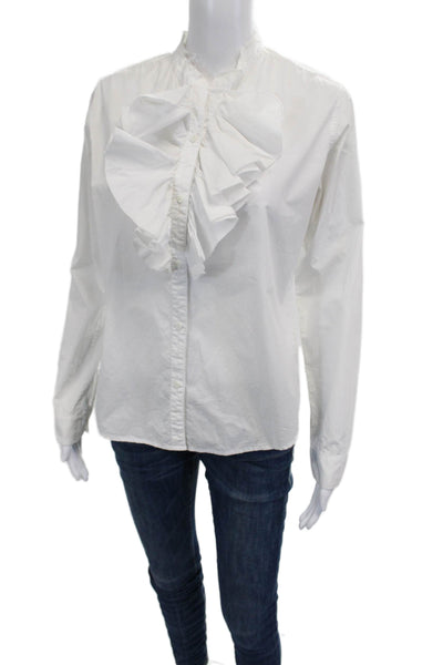 NSF Womens White High Neck Long Sleeve Button Up Cotton Blouse Size M